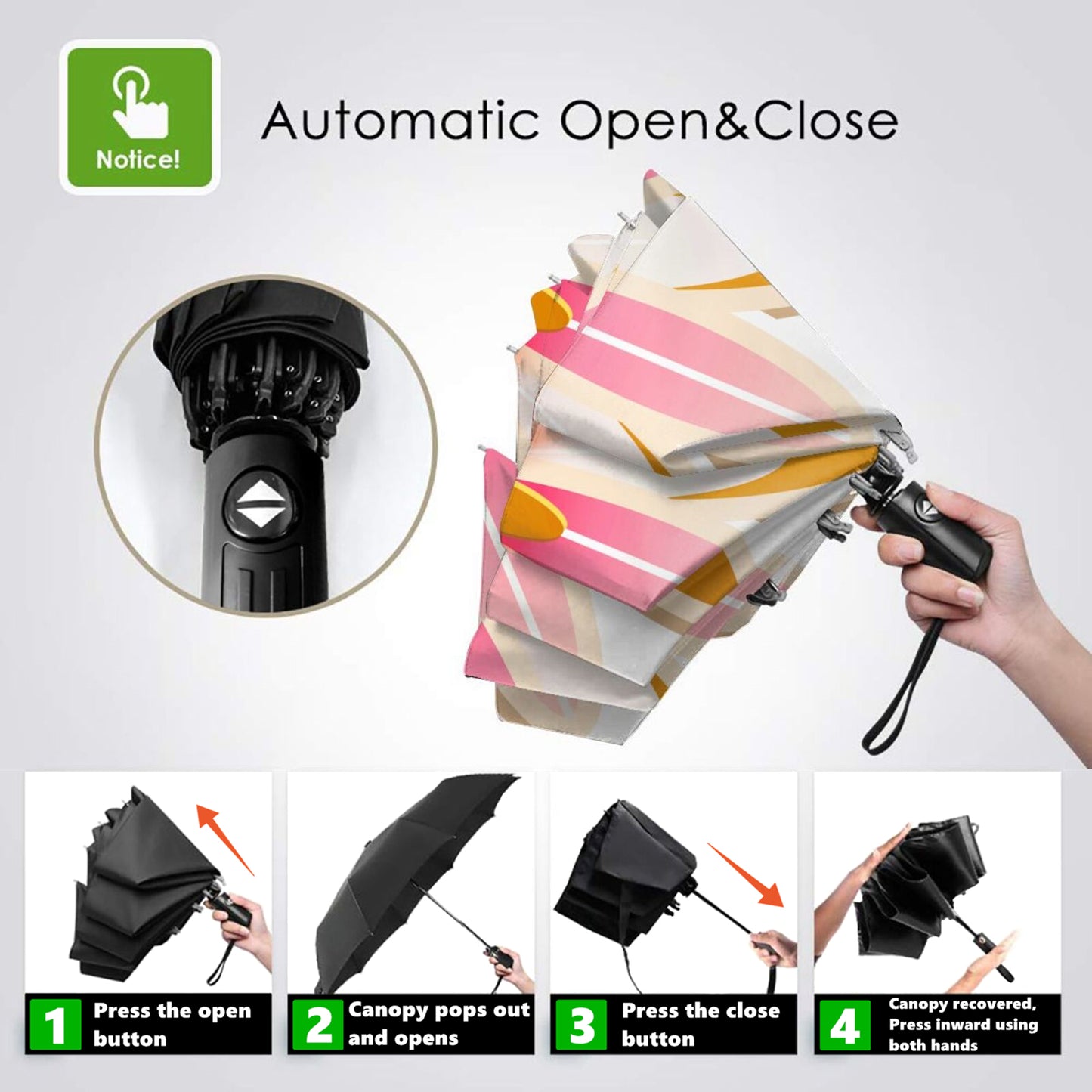 Kleiner automatischer Regenschirm mit Blumendruck auf der Innenseite