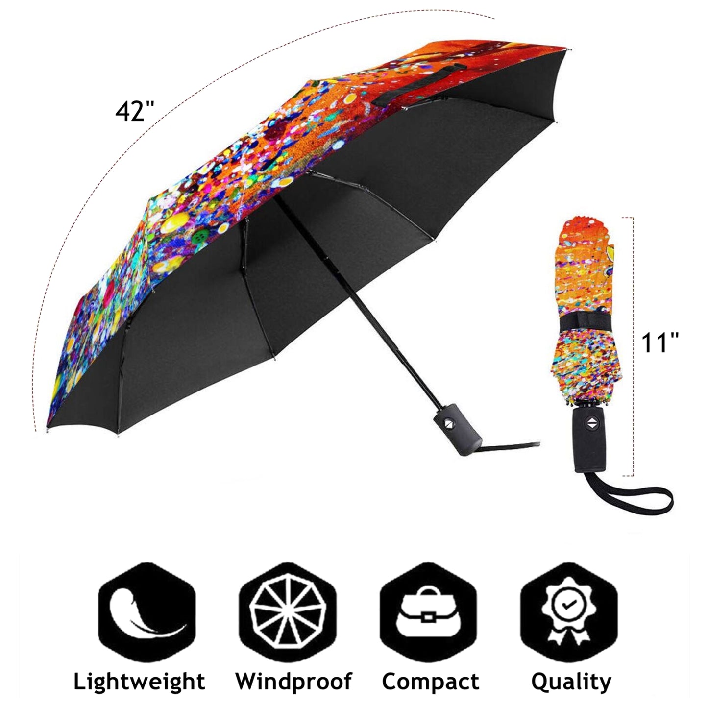 Parapluie pliant à motif colibri peint à l'huile