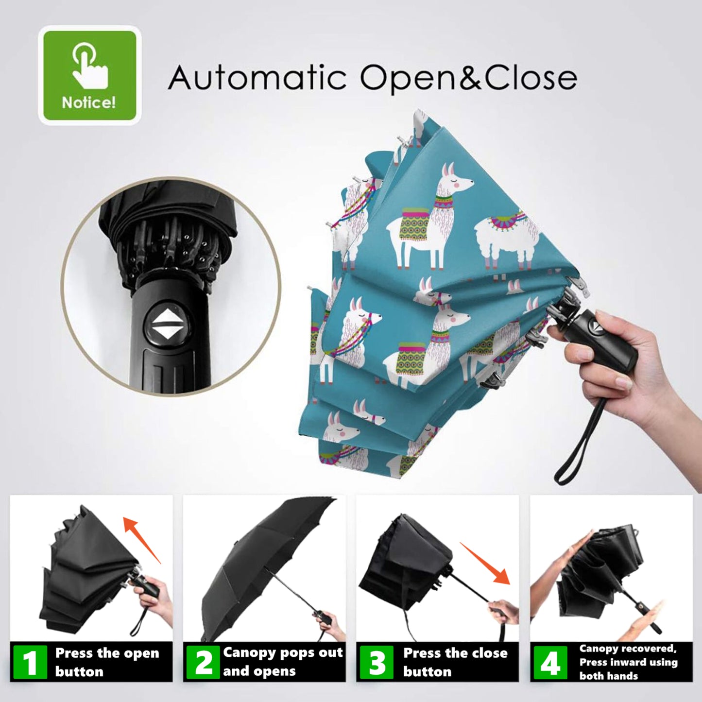 Parapluie pliable en forme de lama et d'alpaga