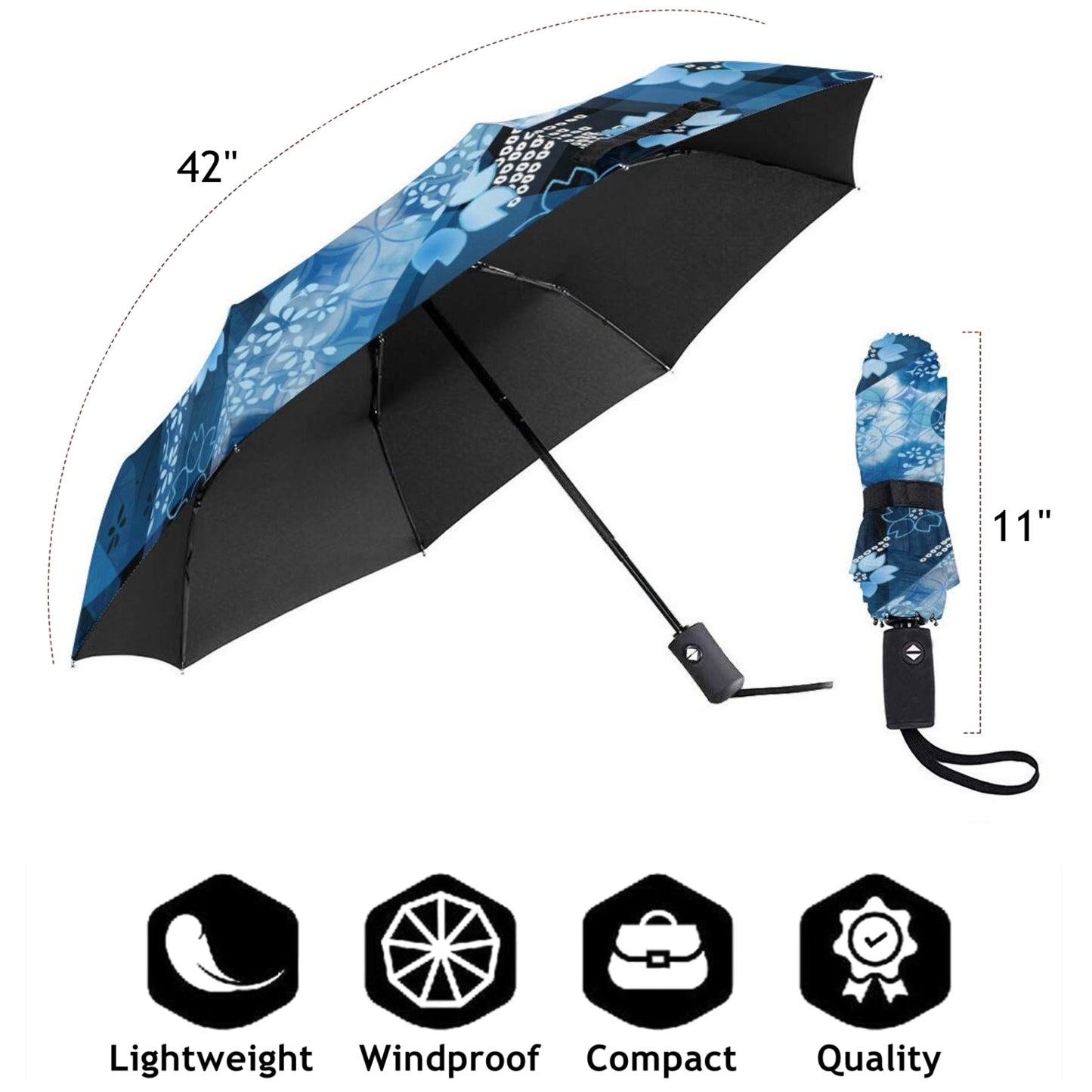 Parapluie pliable à motif floral bleu