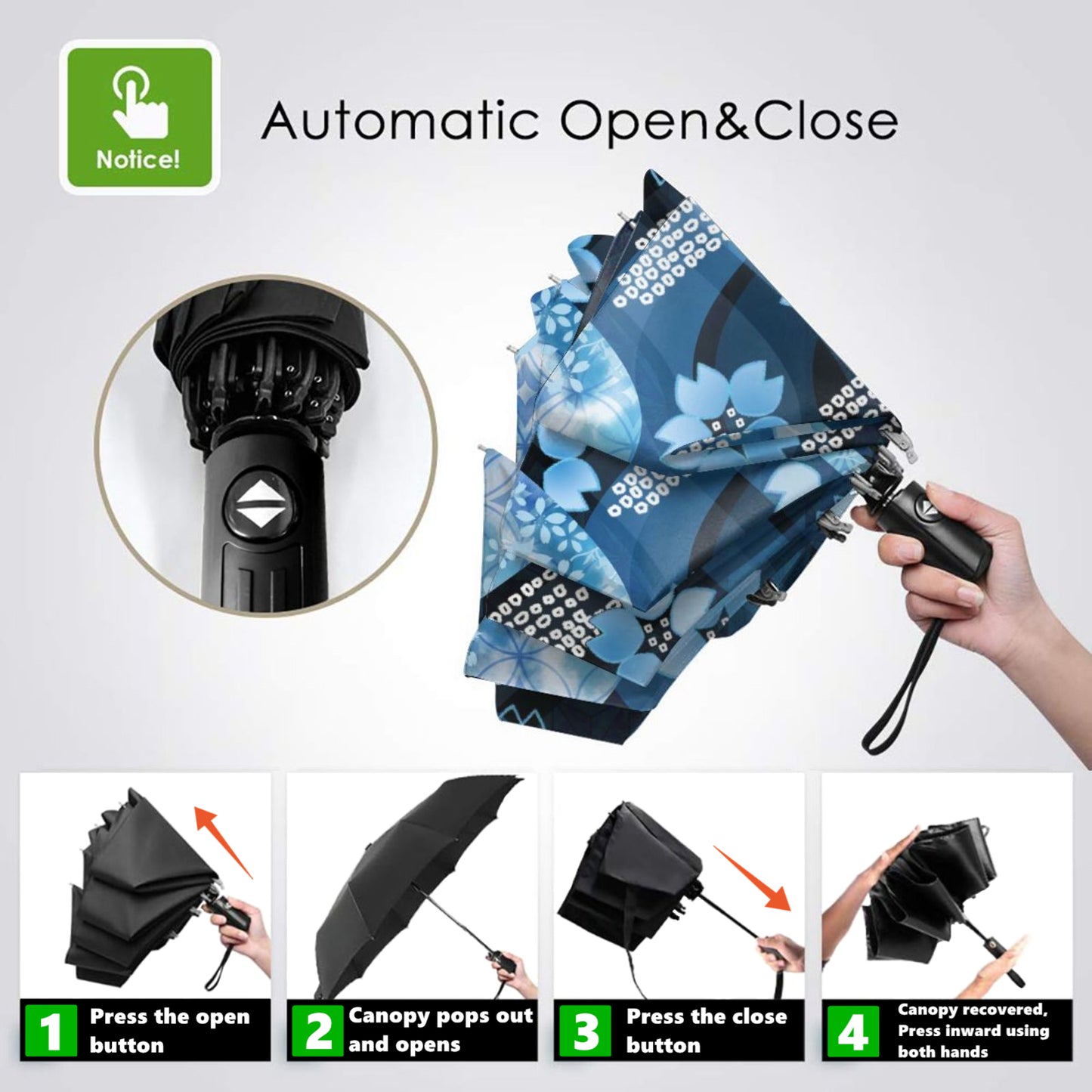 Parapluie pliable à motif floral bleu