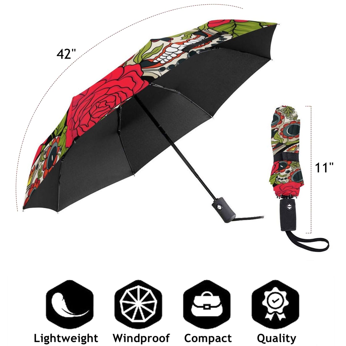 Parapluie pliable à imprimé tête de mort