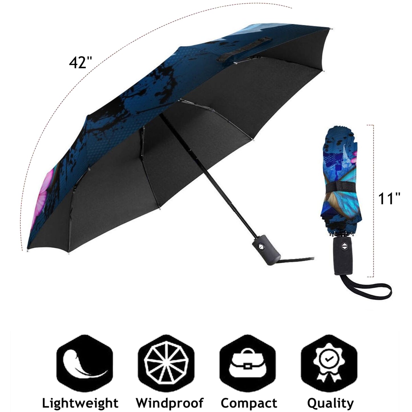 Parapluie pliable papillon Morpho bleu