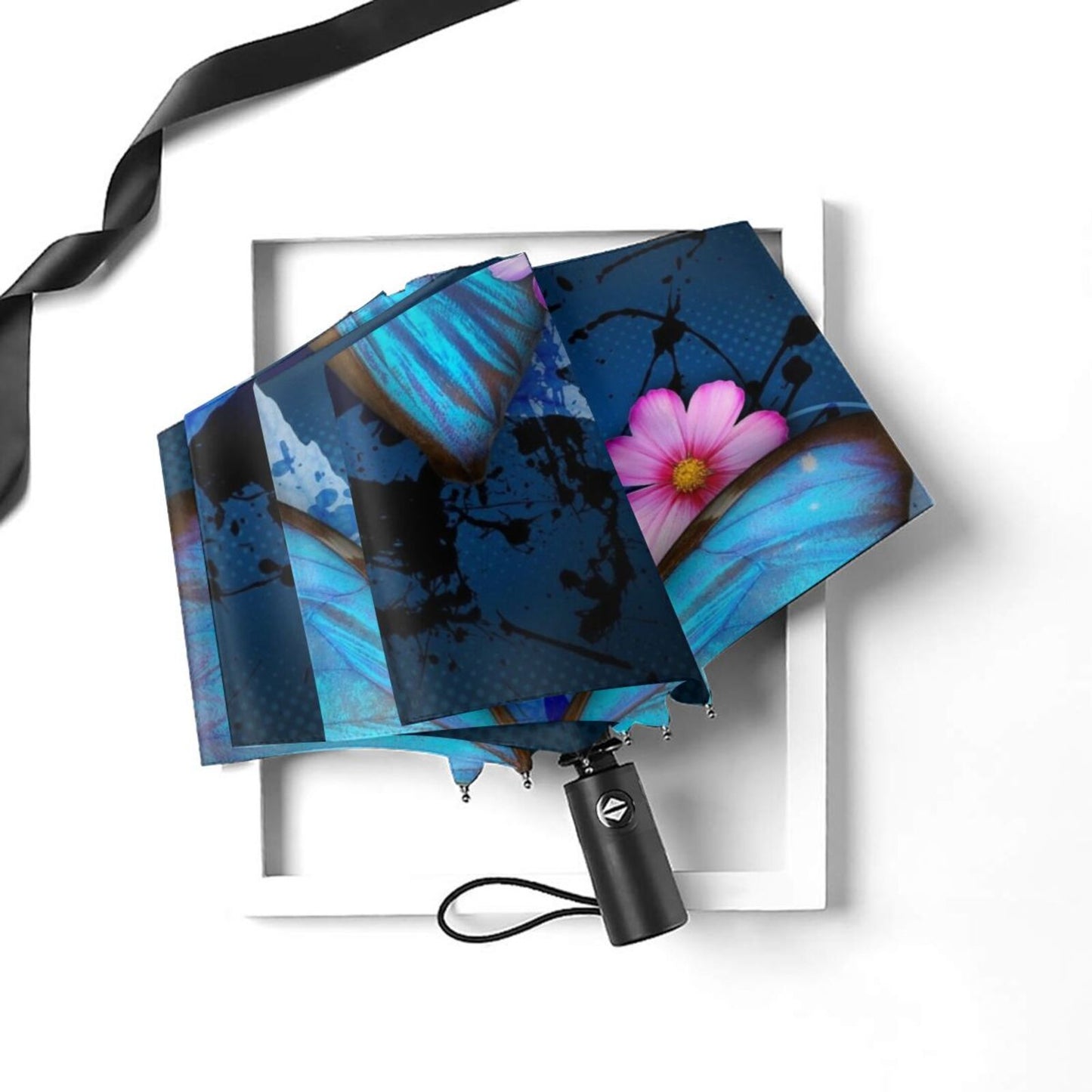 Parapluie pliable papillon Morpho bleu