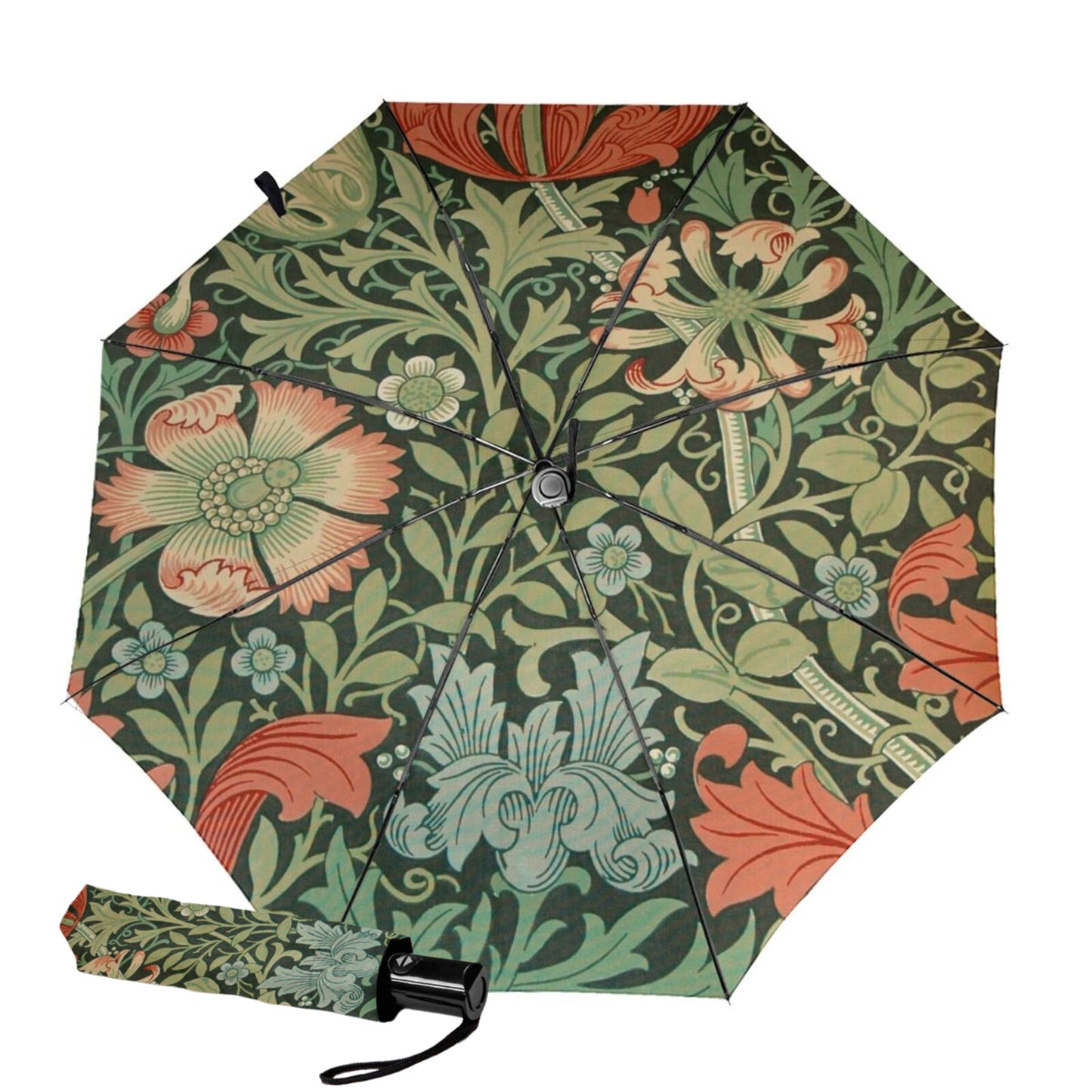 Kompakter Reiseschirm mit abstraktem Blumendesign im Inneren