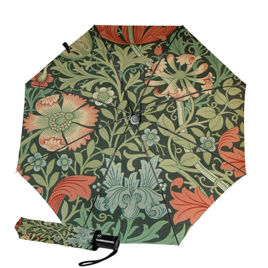 Kompakter Reiseschirm mit abstraktem Blumendesign im Inneren