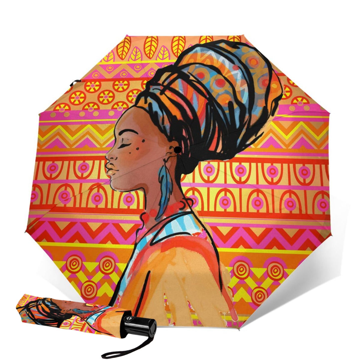 Afrikanische Frau mit Turban faltbarer Regenschirm