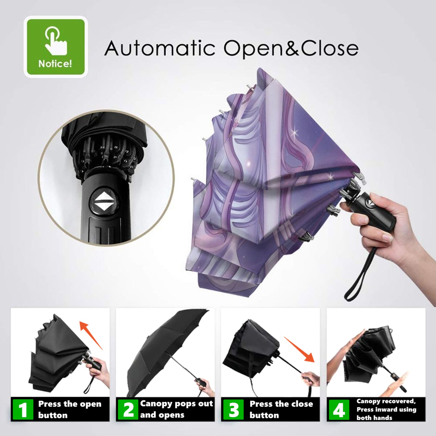 Faltbarer UV-Regenschirm mit Angel Girl-Aufdruck innen