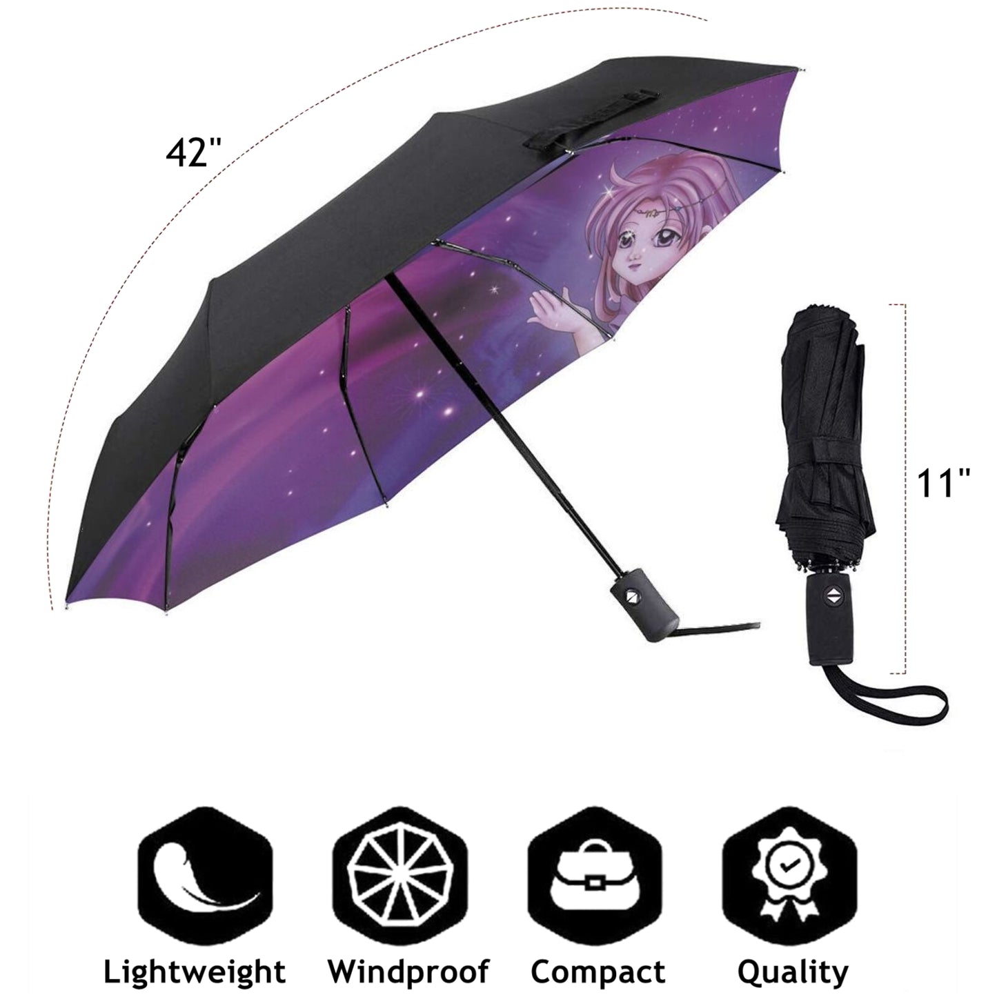 Faltbarer UV-Regenschirm mit Angel Girl-Aufdruck innen