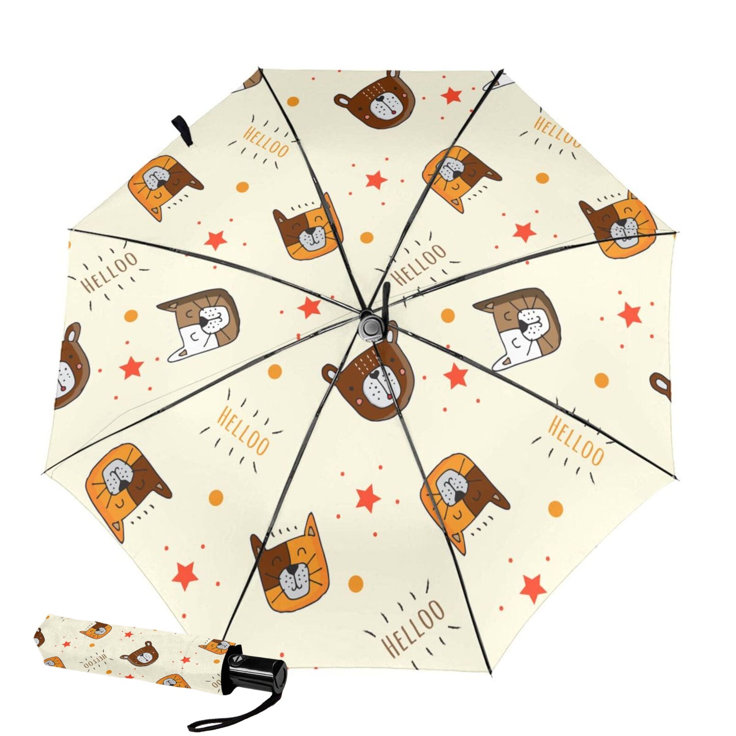 Kleiner automatischer Regenschirm mit Anime-Katzen-Print