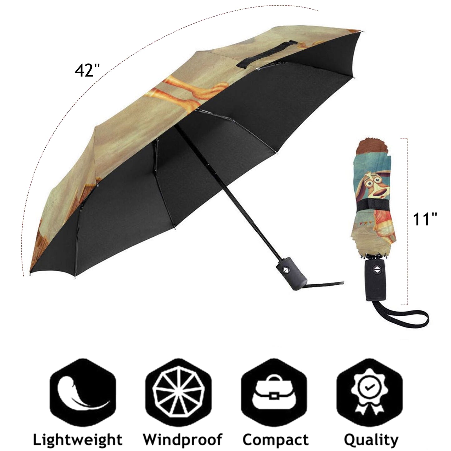 Petit parapluie automatique imprimé amusant