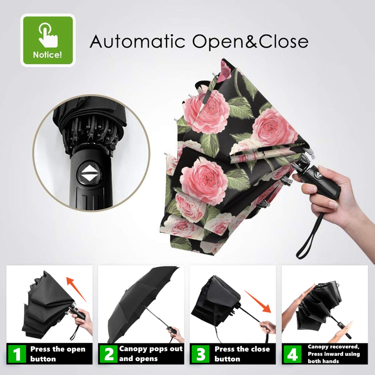 Parapluie de voyage pliable à imprimé floral