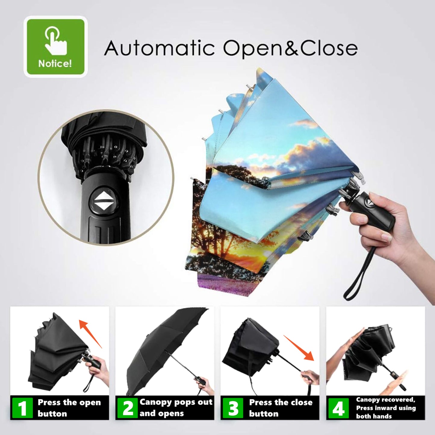 Kleiner Reiseschirm mit Heißluftballon-Aufdruck innen