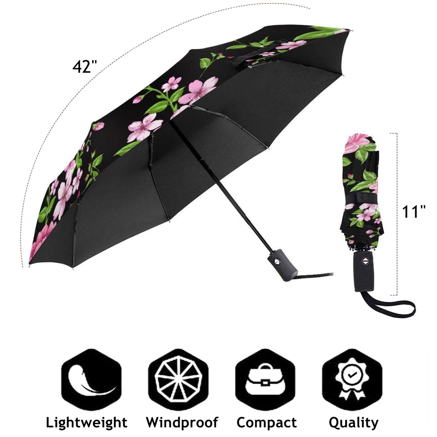 Parapluie compact pliable à imprimé floral