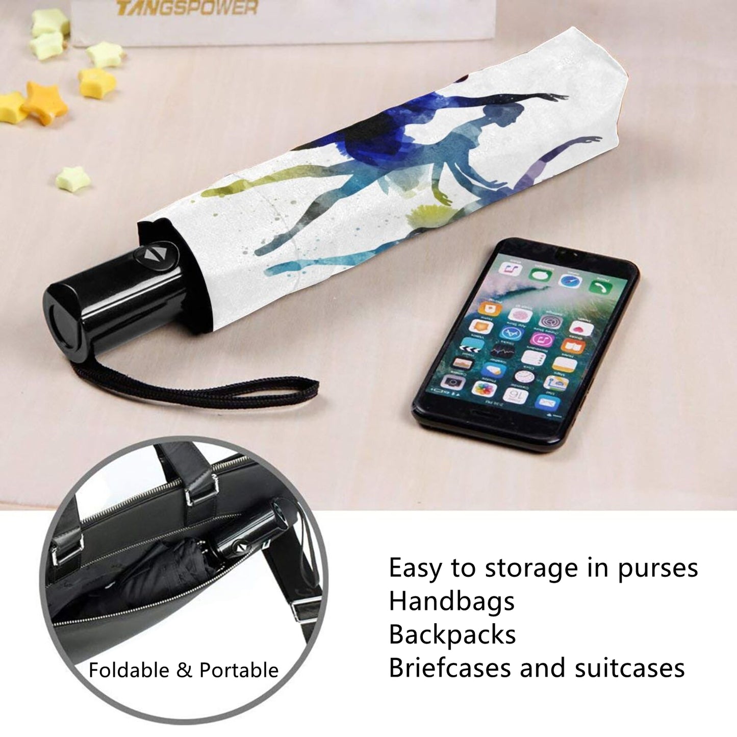 Kleiner Mini-Regenschirm mit Balletttänzer-Aufdruck innen