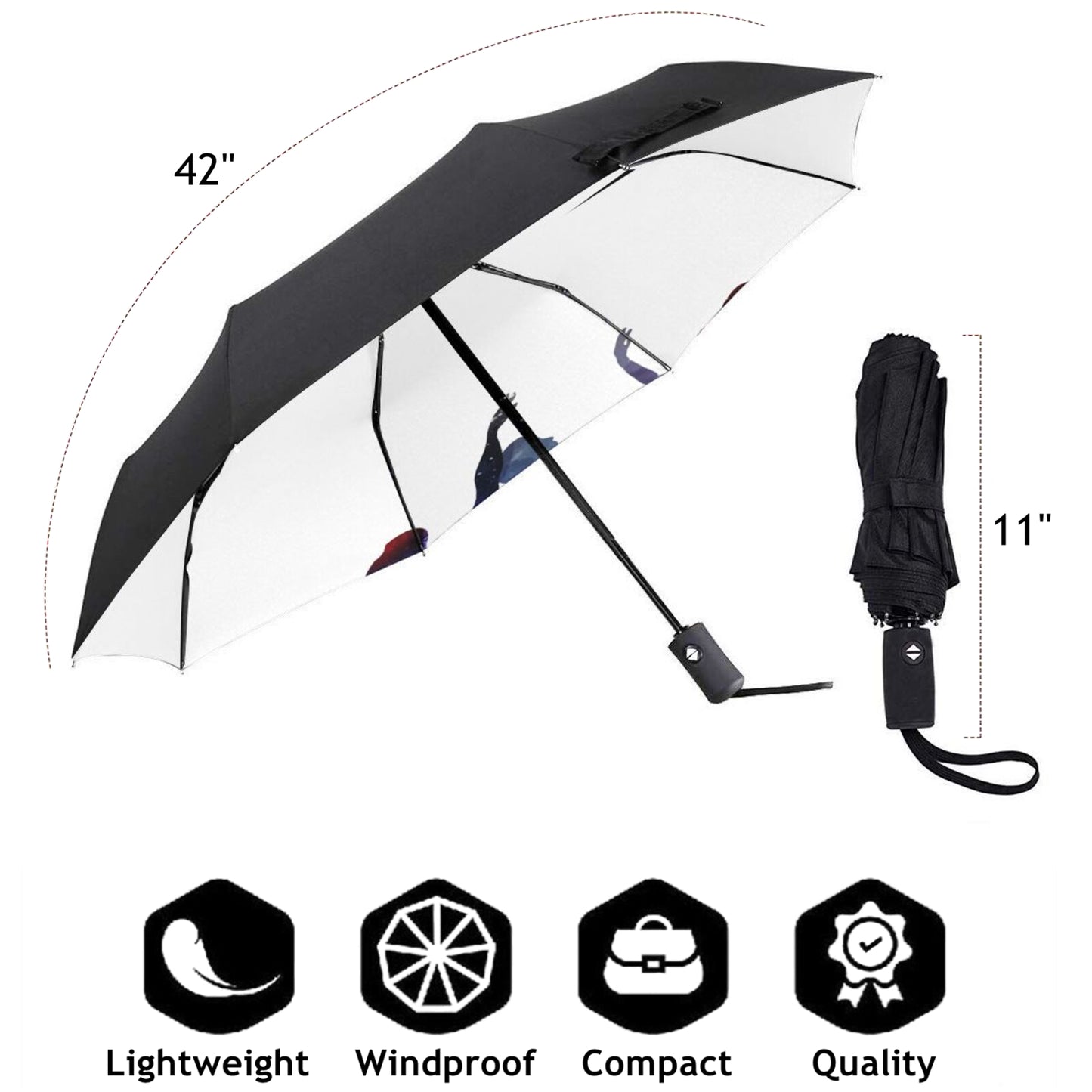 Kleiner Mini-Regenschirm mit Balletttänzer-Aufdruck innen