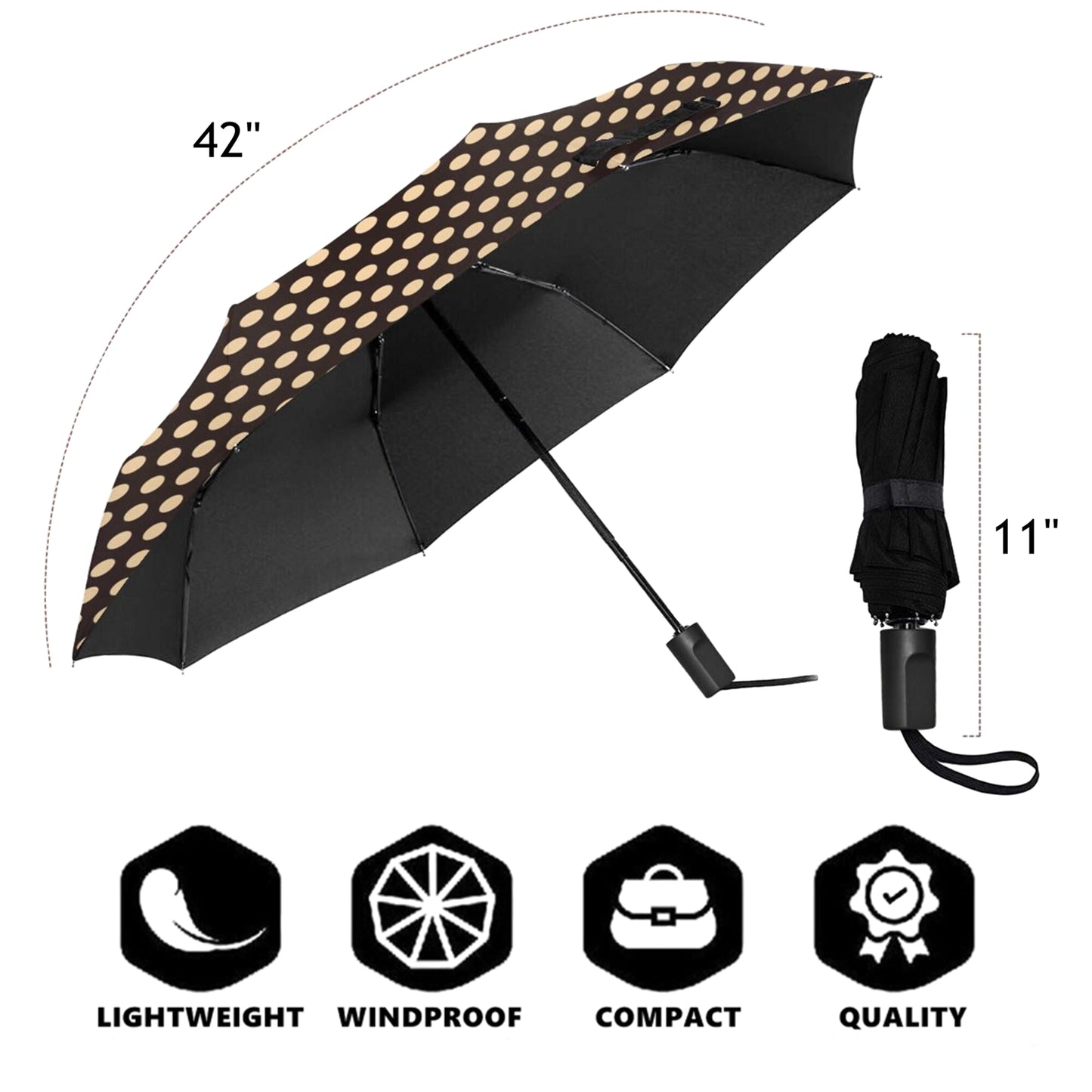 Beigefarbener manueller Taschenschirm mit Punkten