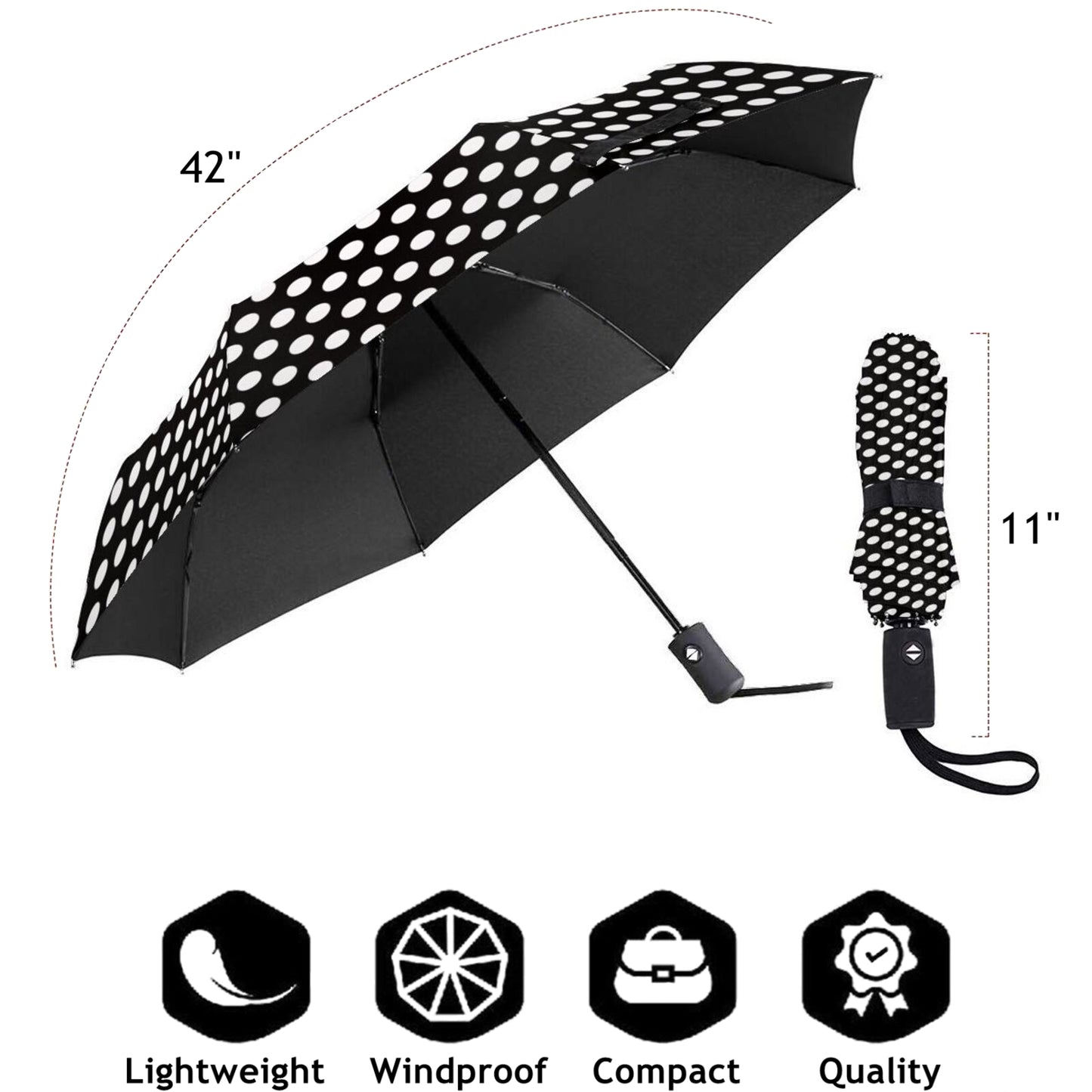 Parapluie pliable à pois noirs et blancs