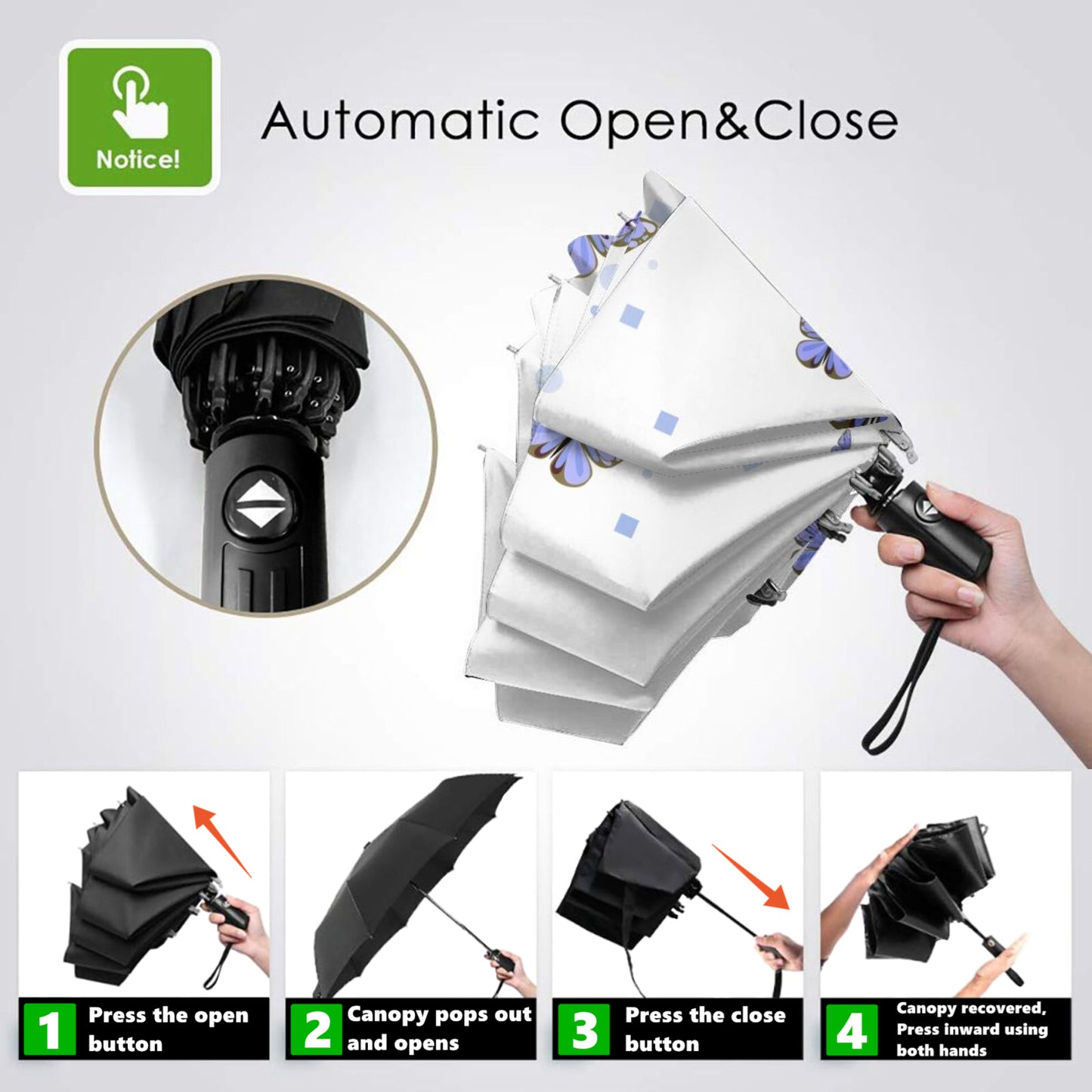 Sun Protection Automatic Small Mini Umbrella With Little Butterfly Design Inside