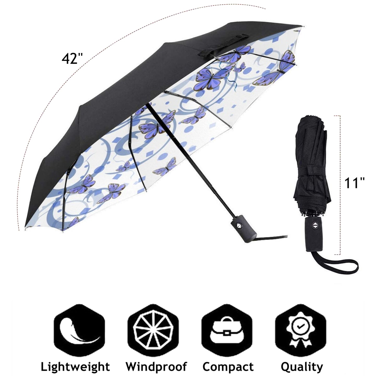 Sun Protection Automatic Small Mini Umbrella With Little Butterfly Design Inside