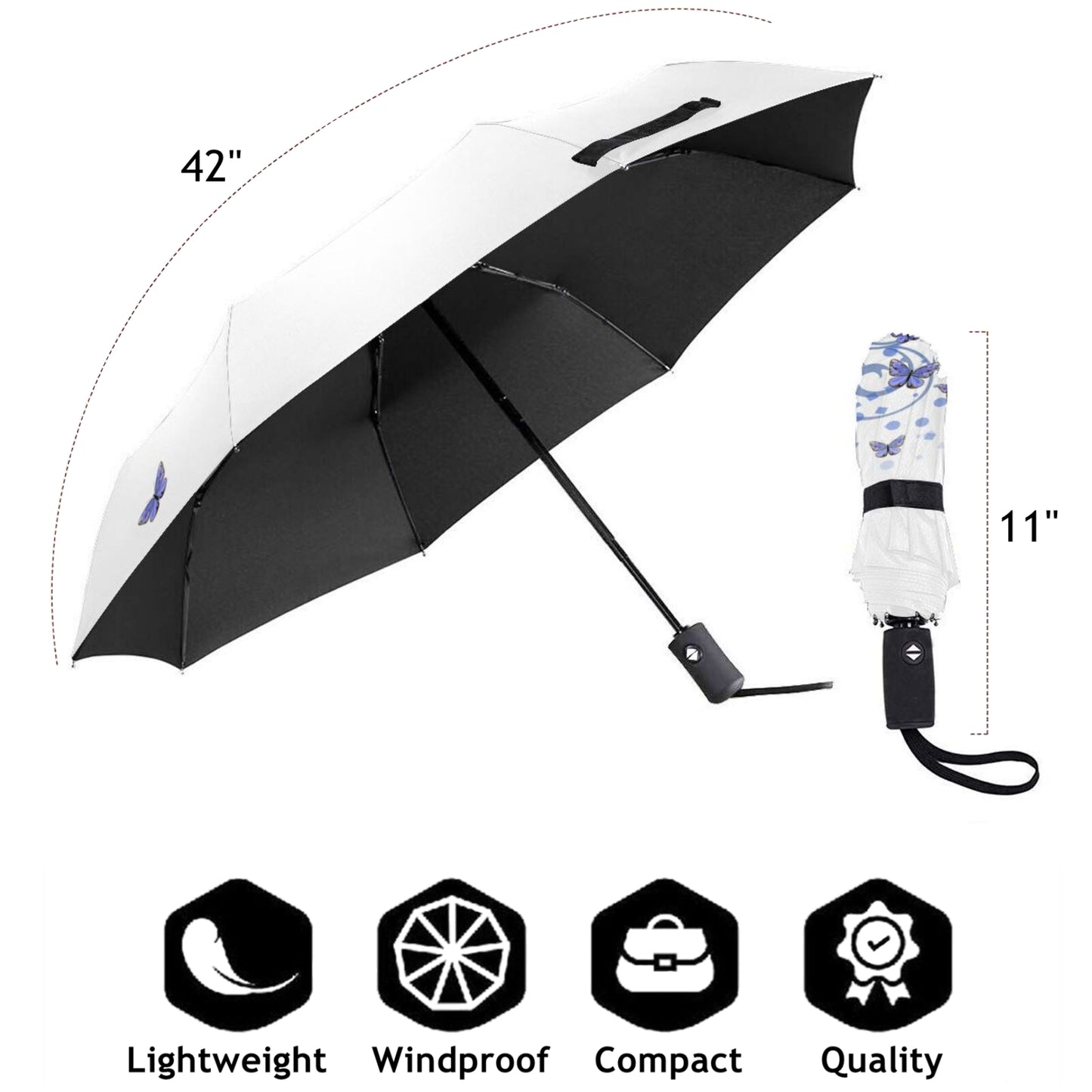 Parapluie de voyage compact papillon bleu