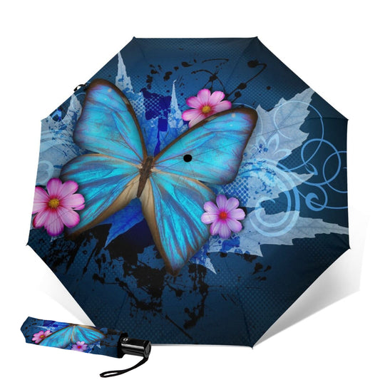 Faltbarer Regenschirm mit blauem Morpho-Schmetterling