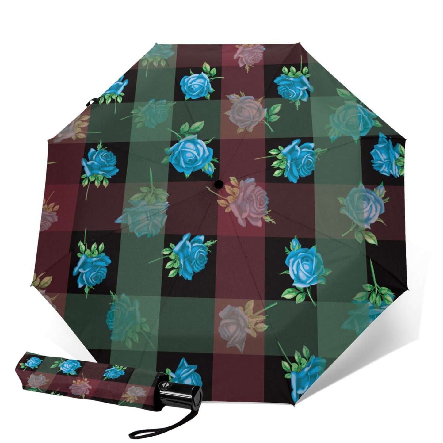 Parapluie à trois volets rose et écossais
