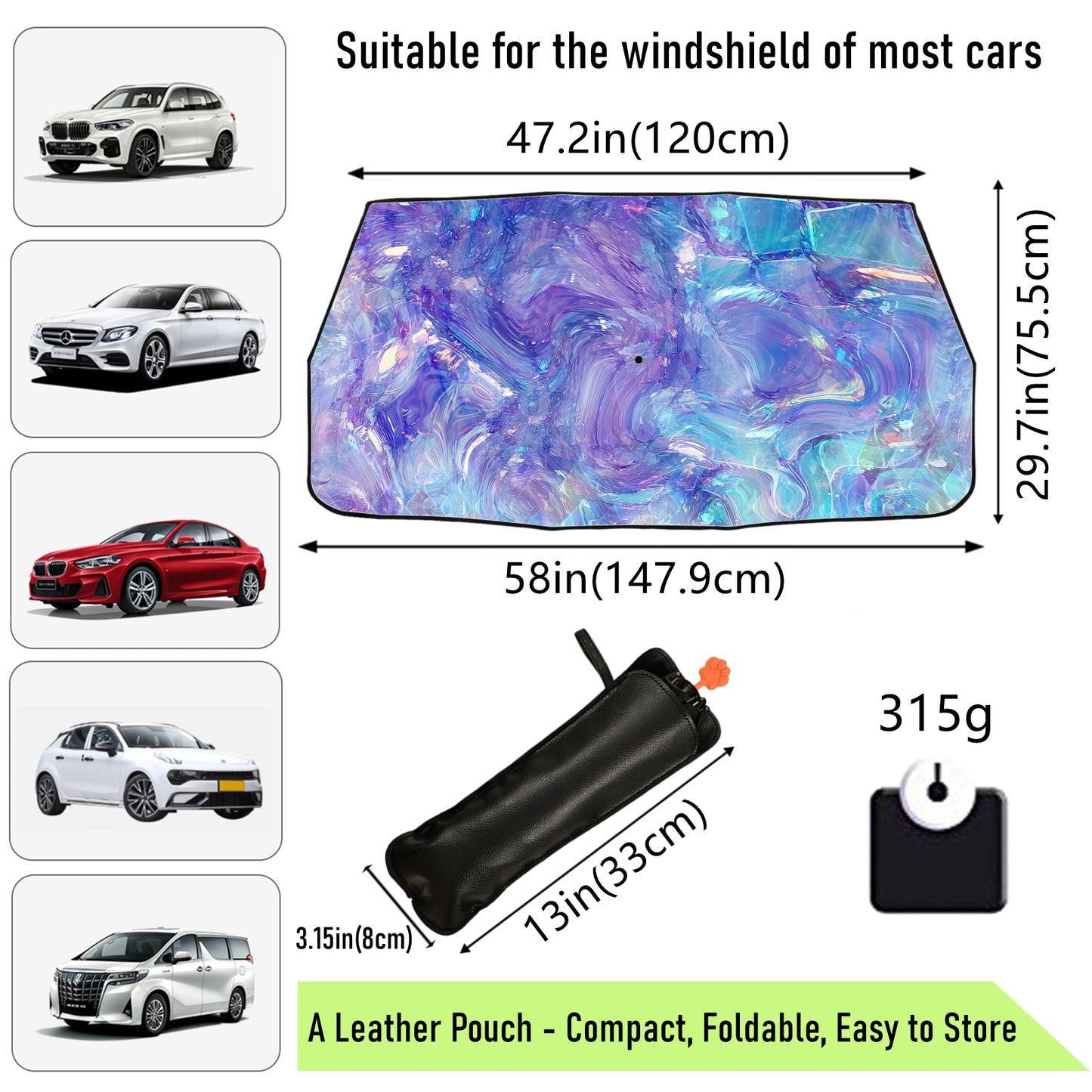 Farbwechselnder Sonnenschutz aus Kristallglas für die Windschutzscheibe des Autos