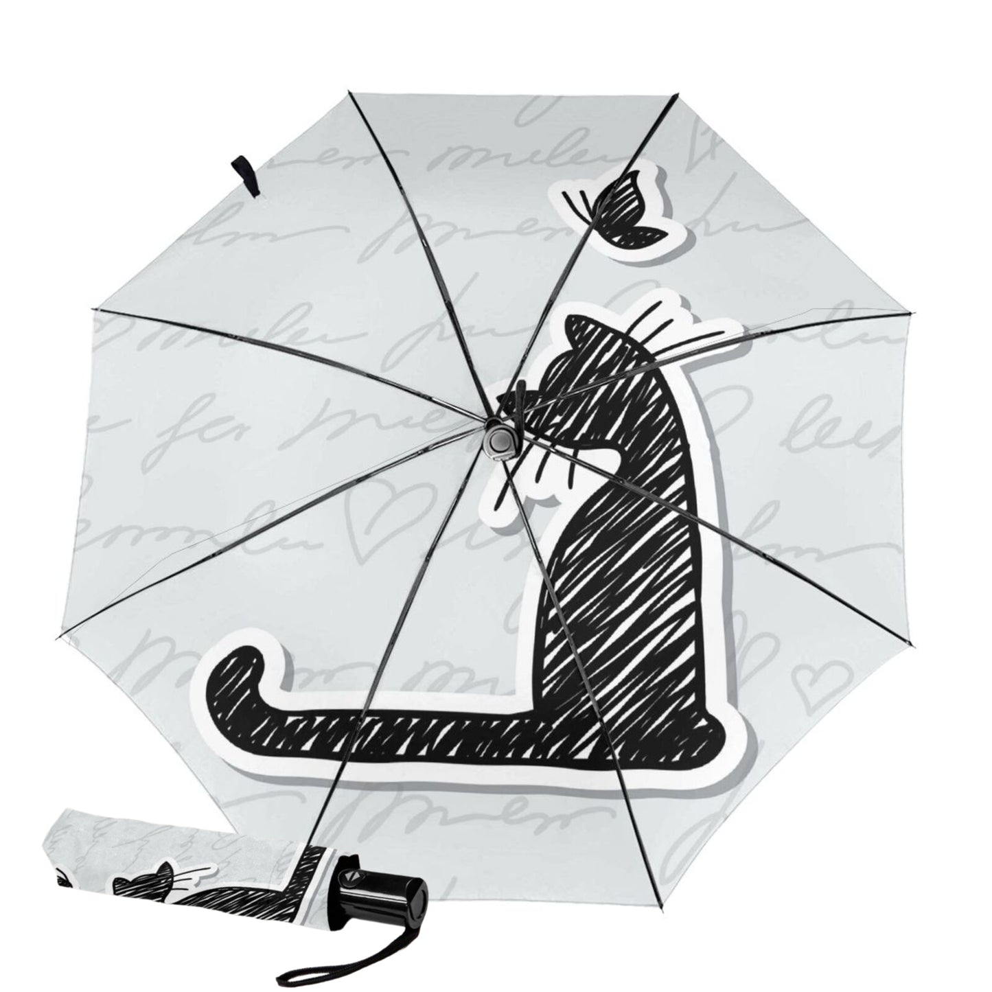 Kompakter Regenschirm mit Katzendesign im Inneren