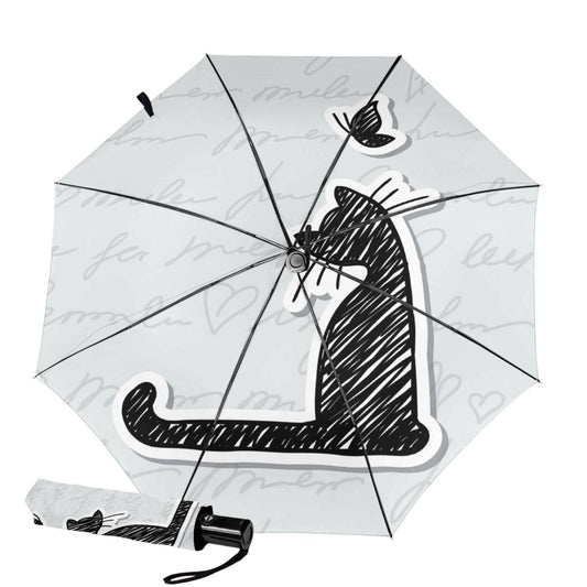 Kompakter Regenschirm mit Katzendesign im Inneren