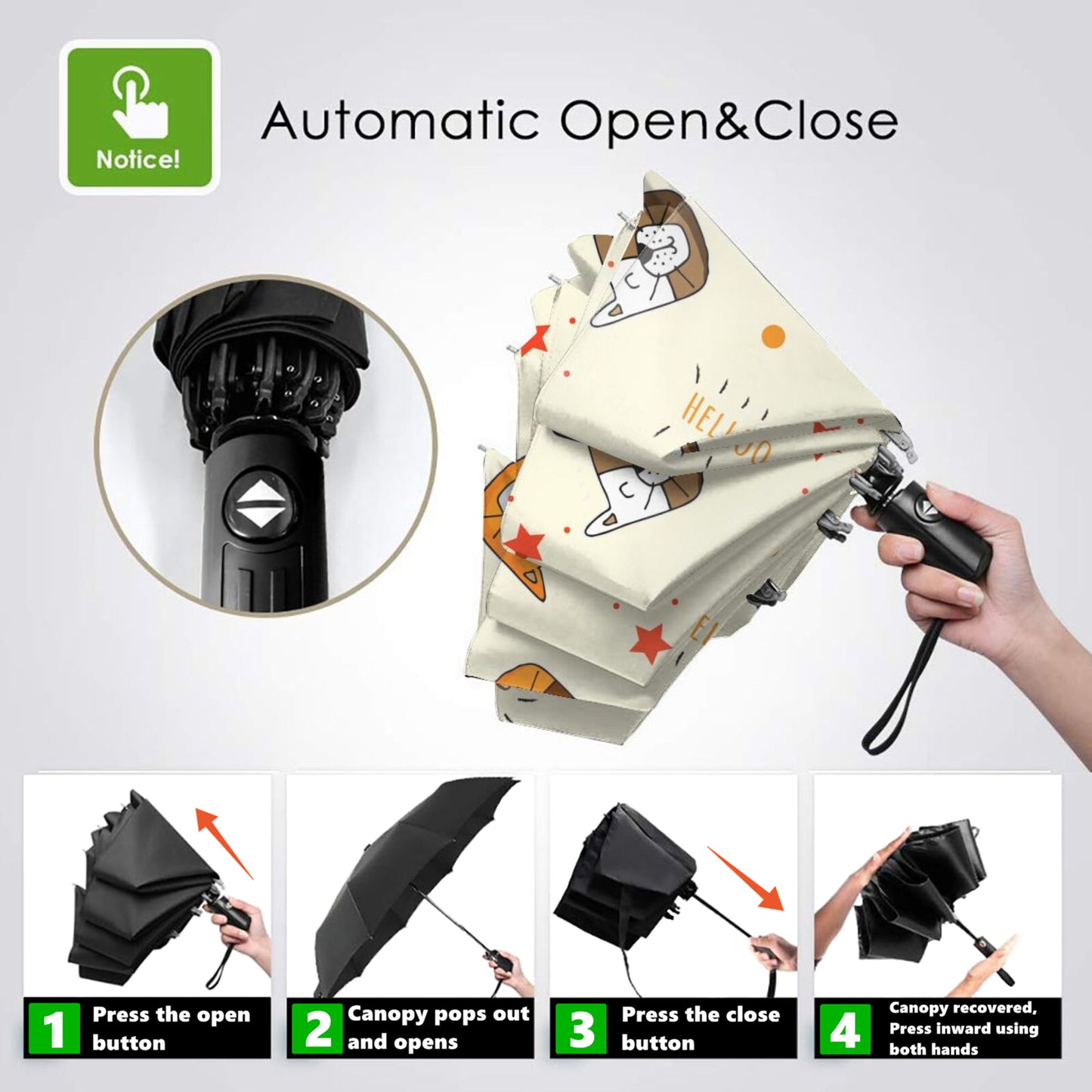 Kleiner automatischer Regenschirm mit Anime-Katzen-Print