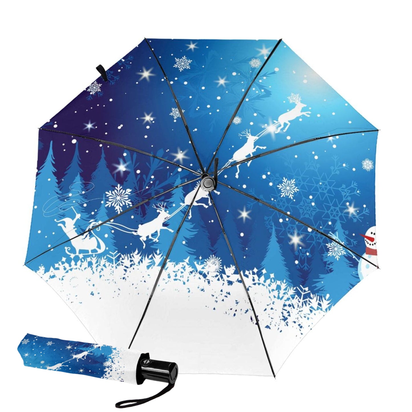 Kompakter Regenschirm mit weihnachtlichen Elementen im Inneren