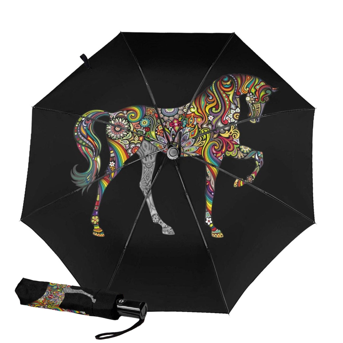 Automatic UPF 50+ Compact Umbrella With Unicorn Print Inside