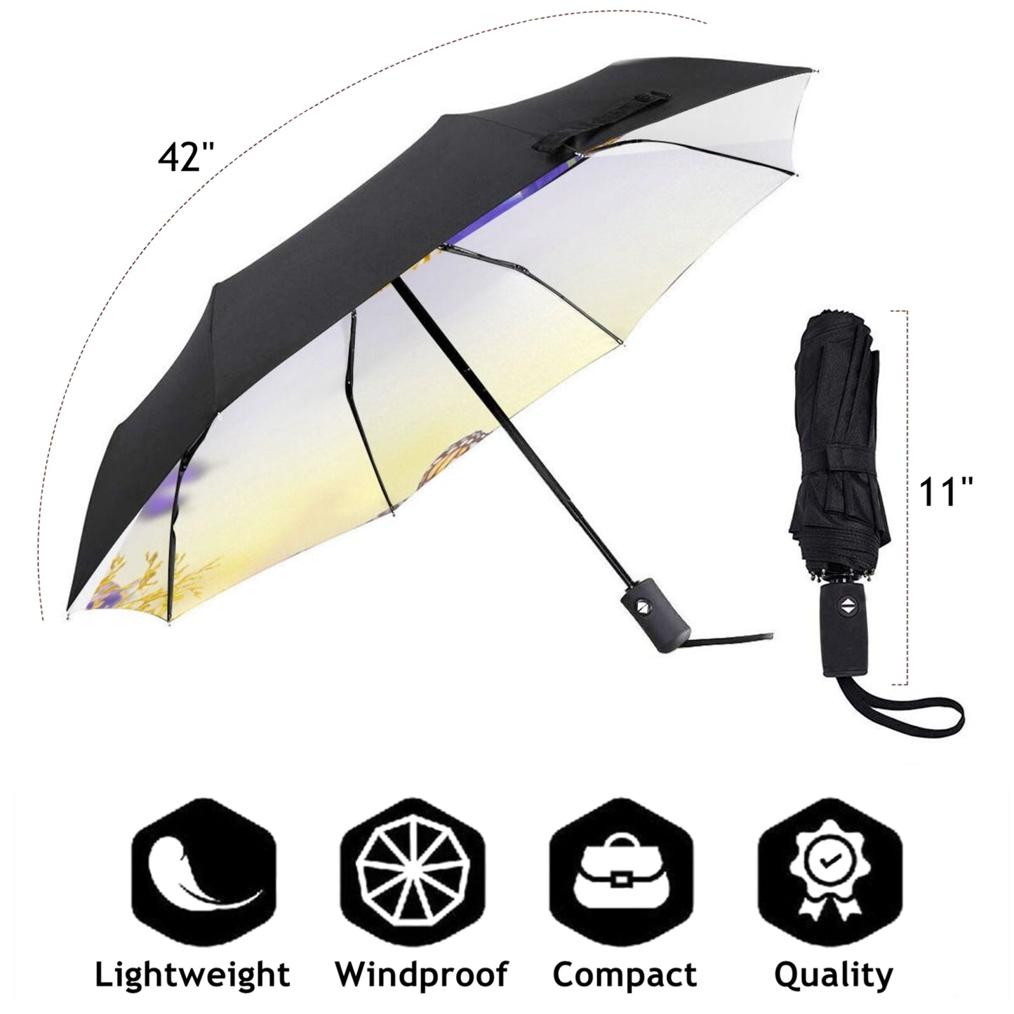 Kleiner Reiseschirm mit buntem Schmetterling im Inneren