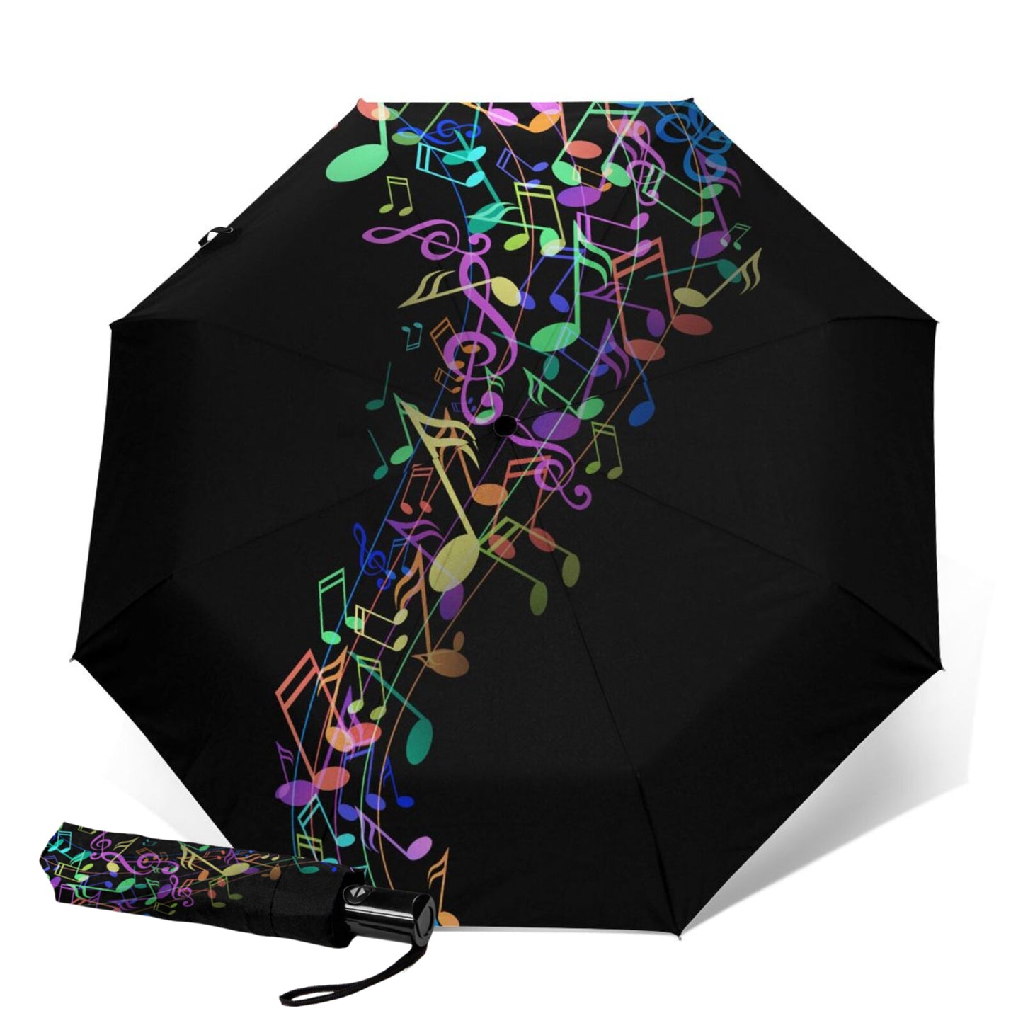 Parapluie compact automatique à motif de notes de musique colorées