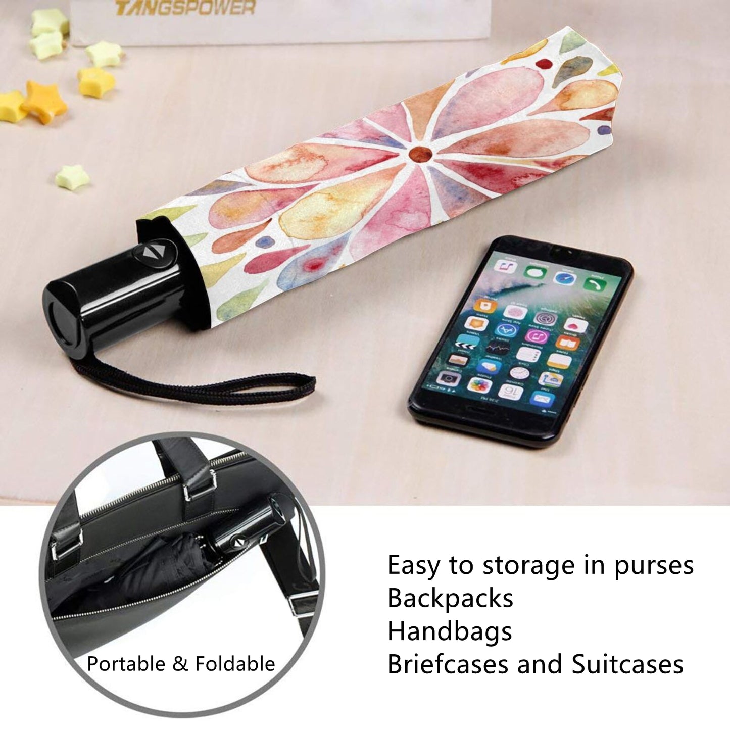 Petit mini parapluie avec motif de pétales à l'intérieur