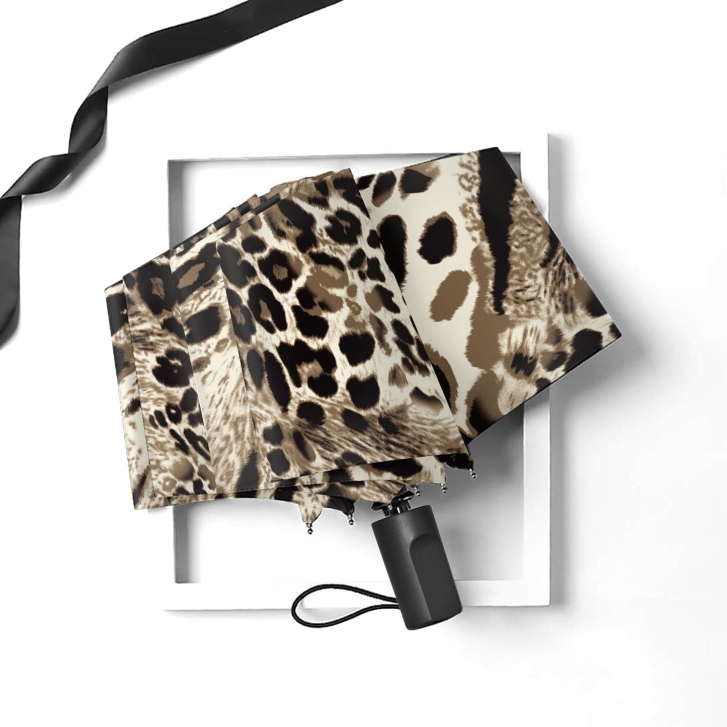 Manueller Taschenschirm mit Leopardenmuster in Silber