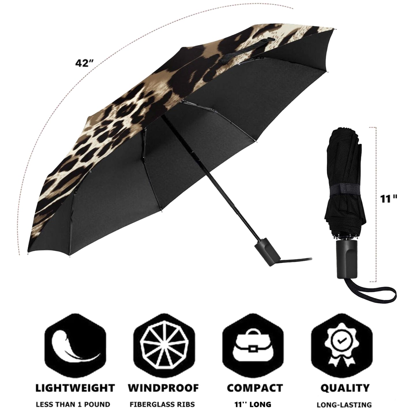 Manueller Taschenschirm mit Leopardenmuster in Silber