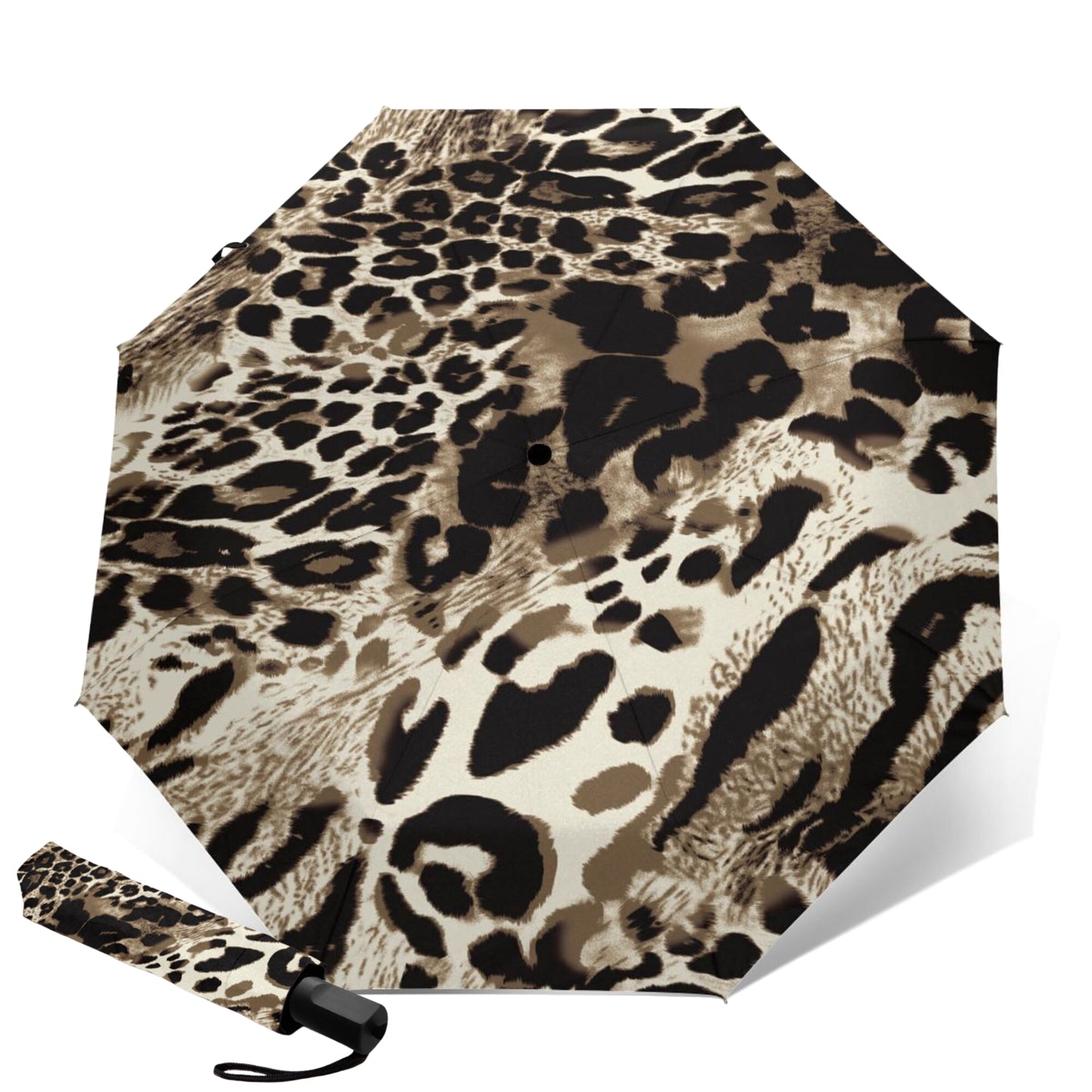 Manueller Taschenschirm mit Leopardenmuster in Silber