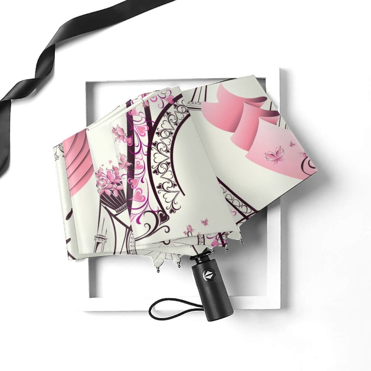 Parapluie compact pliable rose Paris