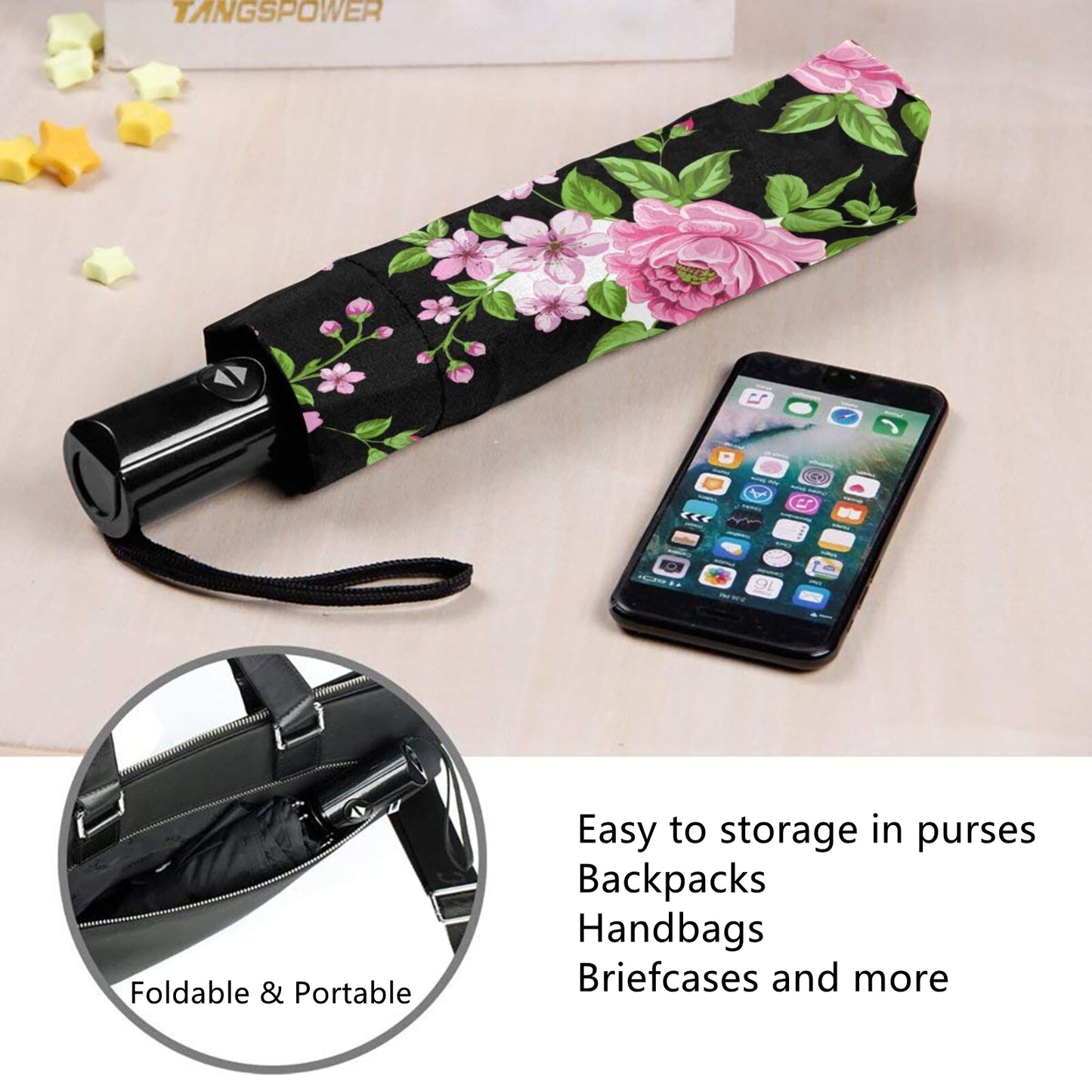 Parapluie compact pliable à imprimé floral