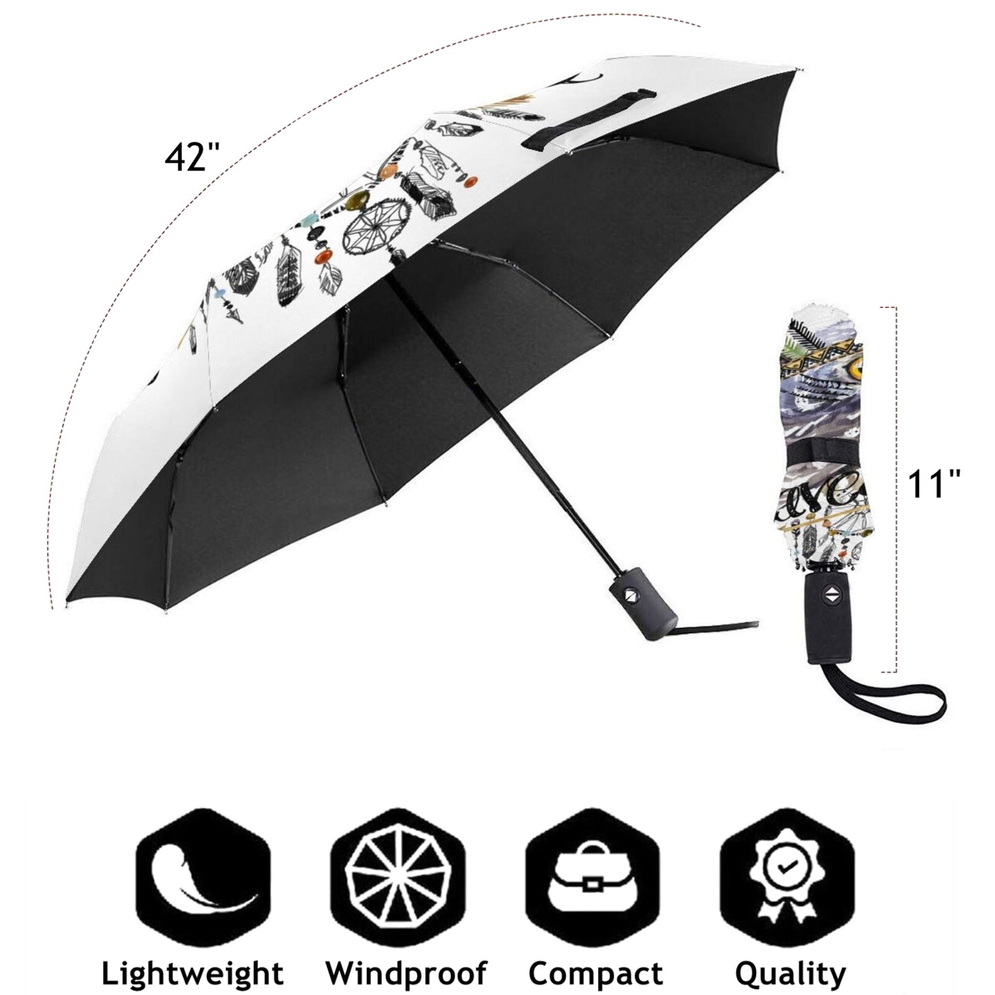 Parapluie compact imprimé hibou mignon