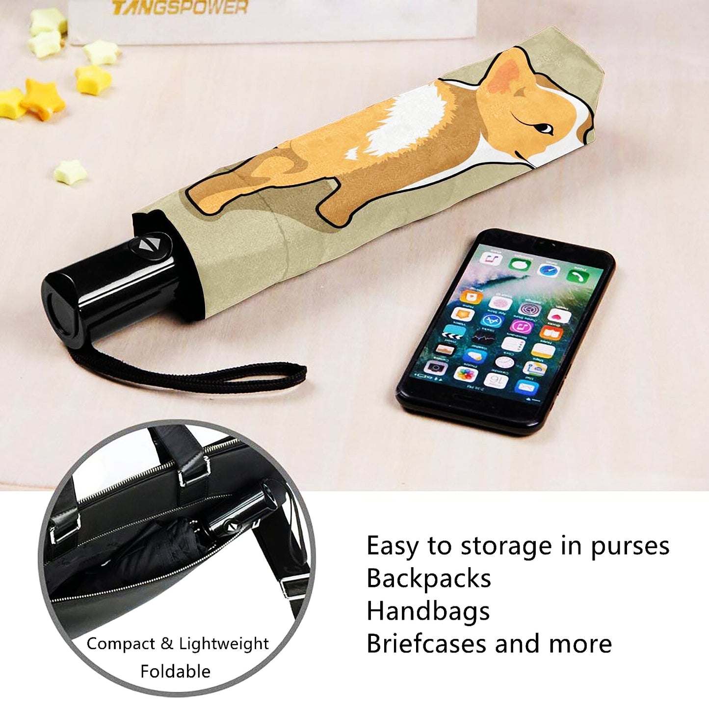 Kleiner Taschenschirm mit süßem Hundeaufdruck innen