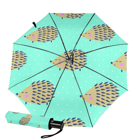 Kleiner Automatik-Regenschirm mit Igel-Motiv innen
