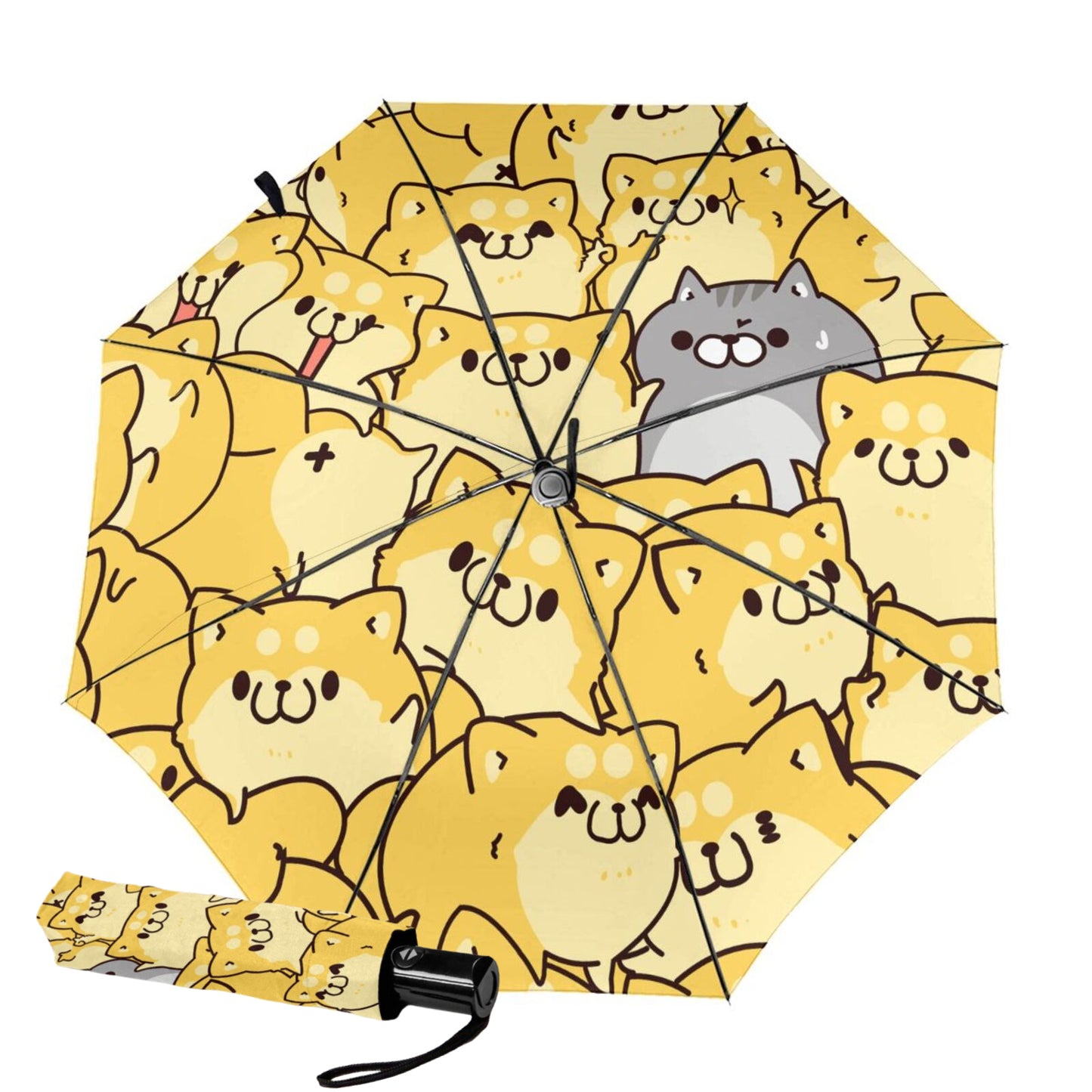 Kleiner kompakter Regenschirm mit süßem Kätzchen im Inneren