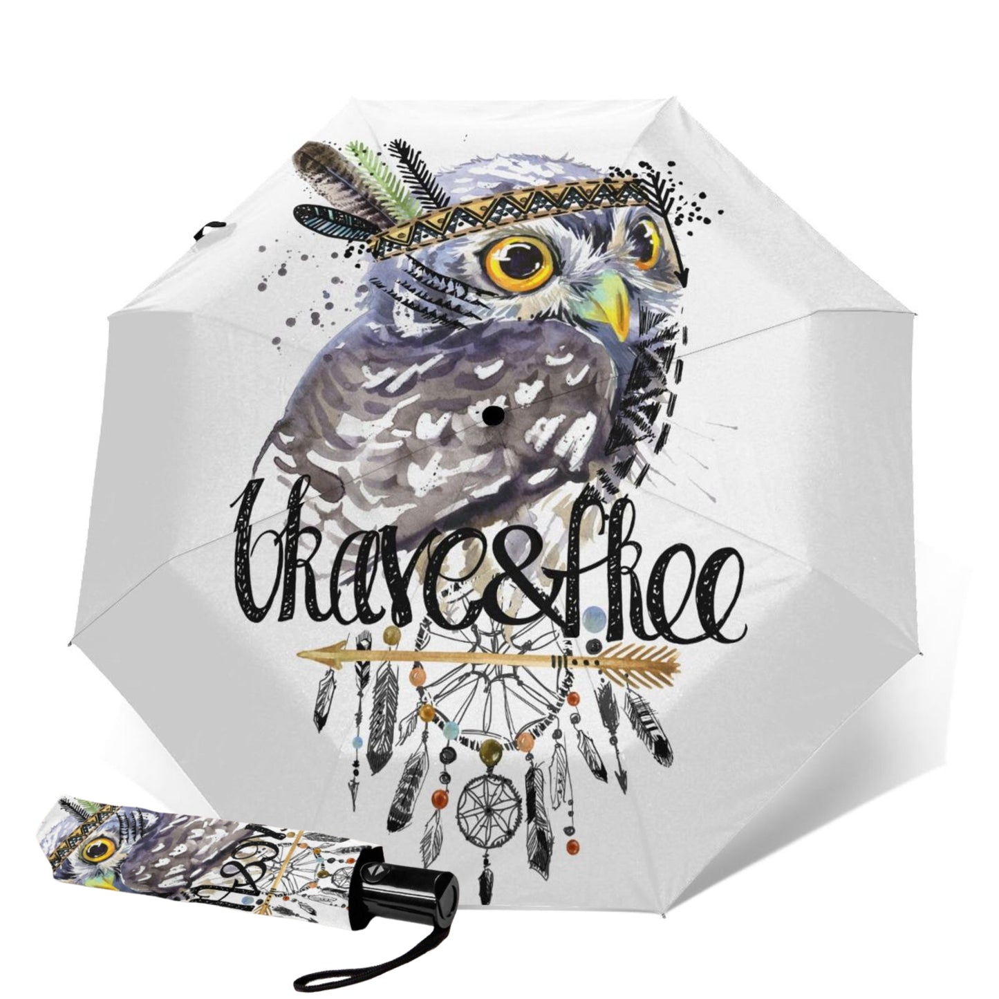 Parapluie compact imprimé hibou mignon