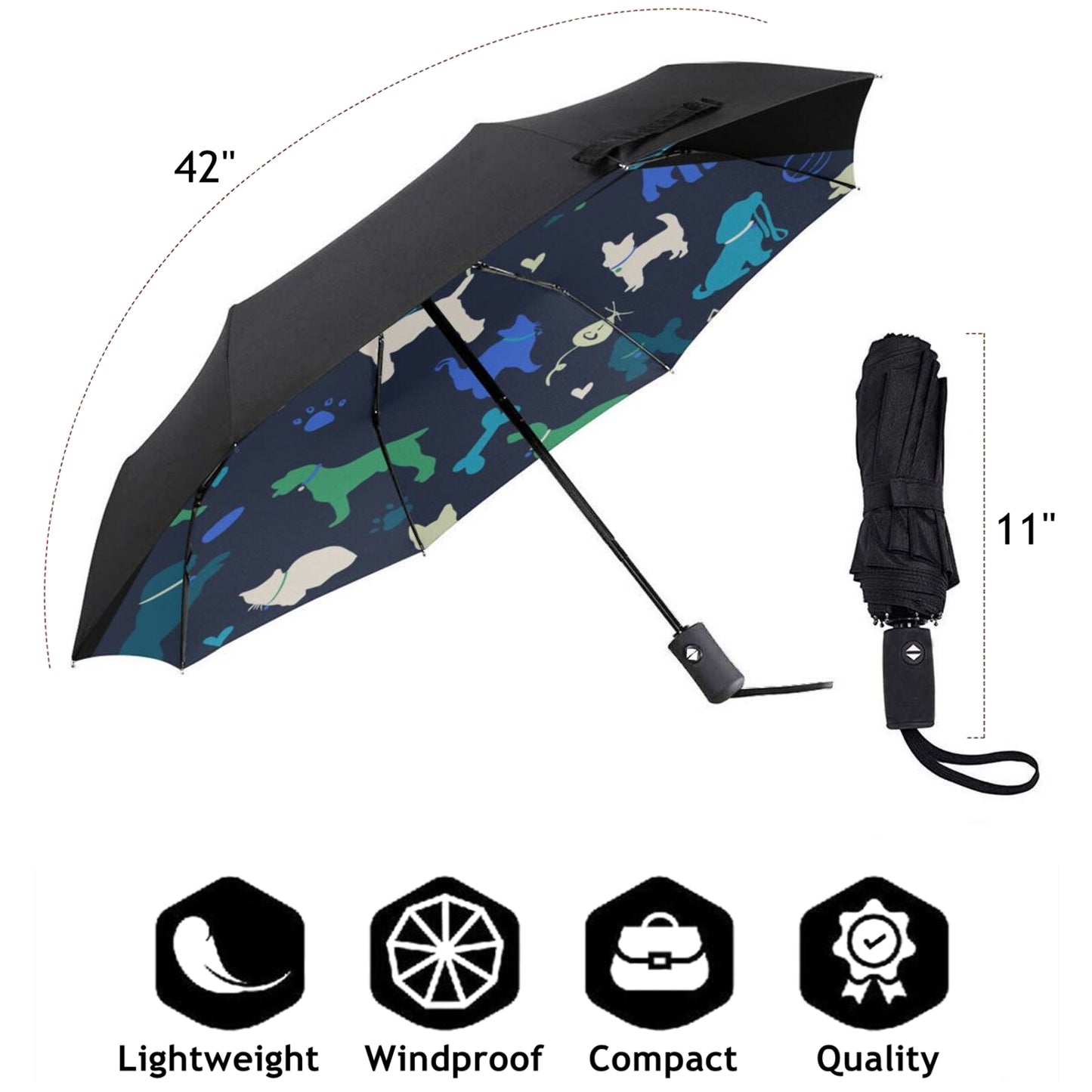 Kleiner Reiseschirm mit Haustier-Aufdruck innen