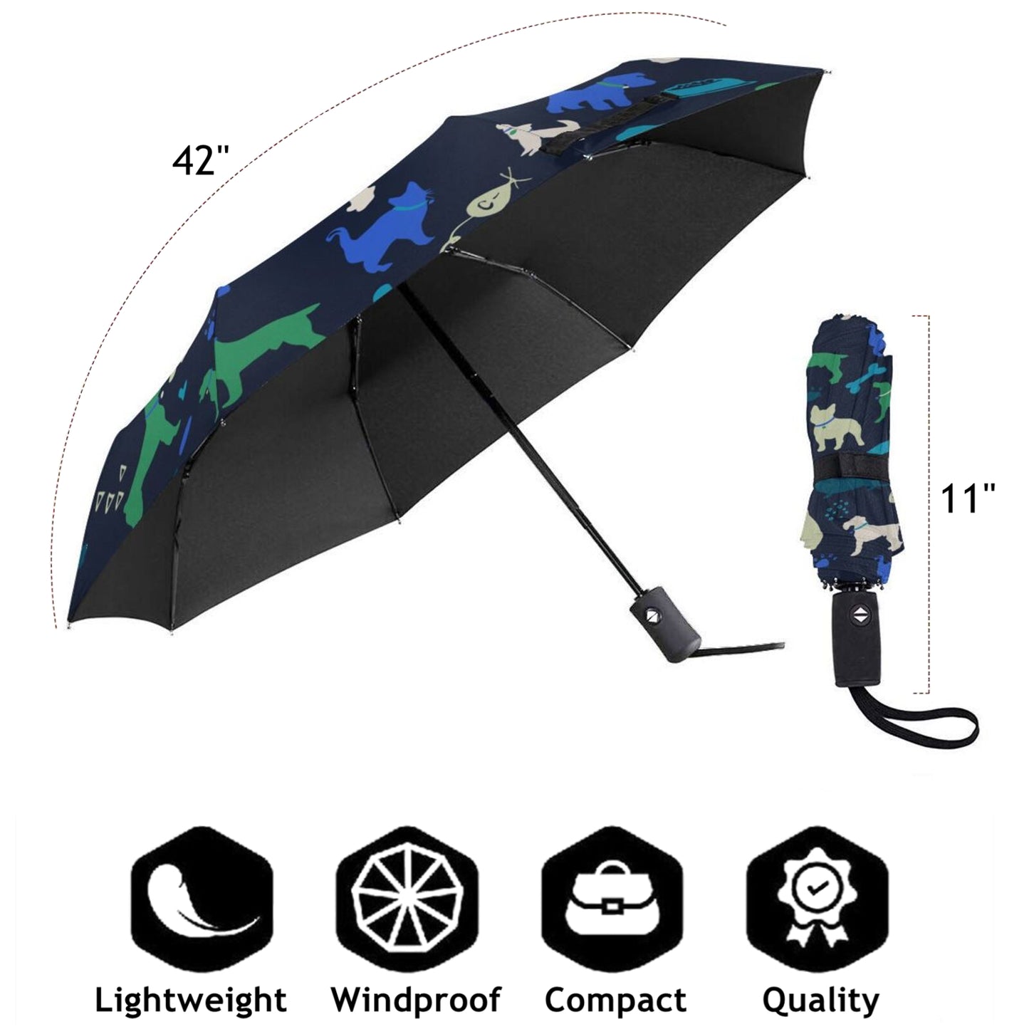 Parapluie plié imprimé motif animaux de compagnie classiques