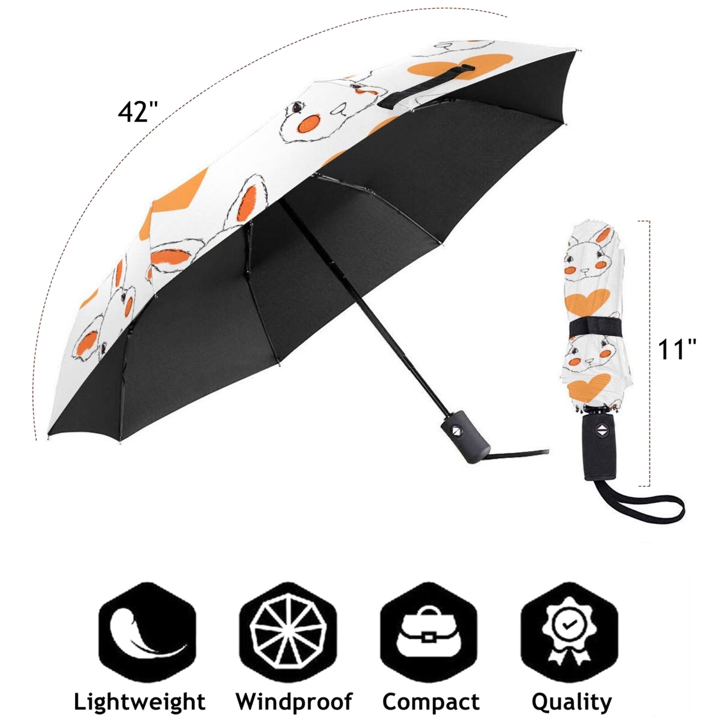 Parapluie pliant imprimé lapin mignon