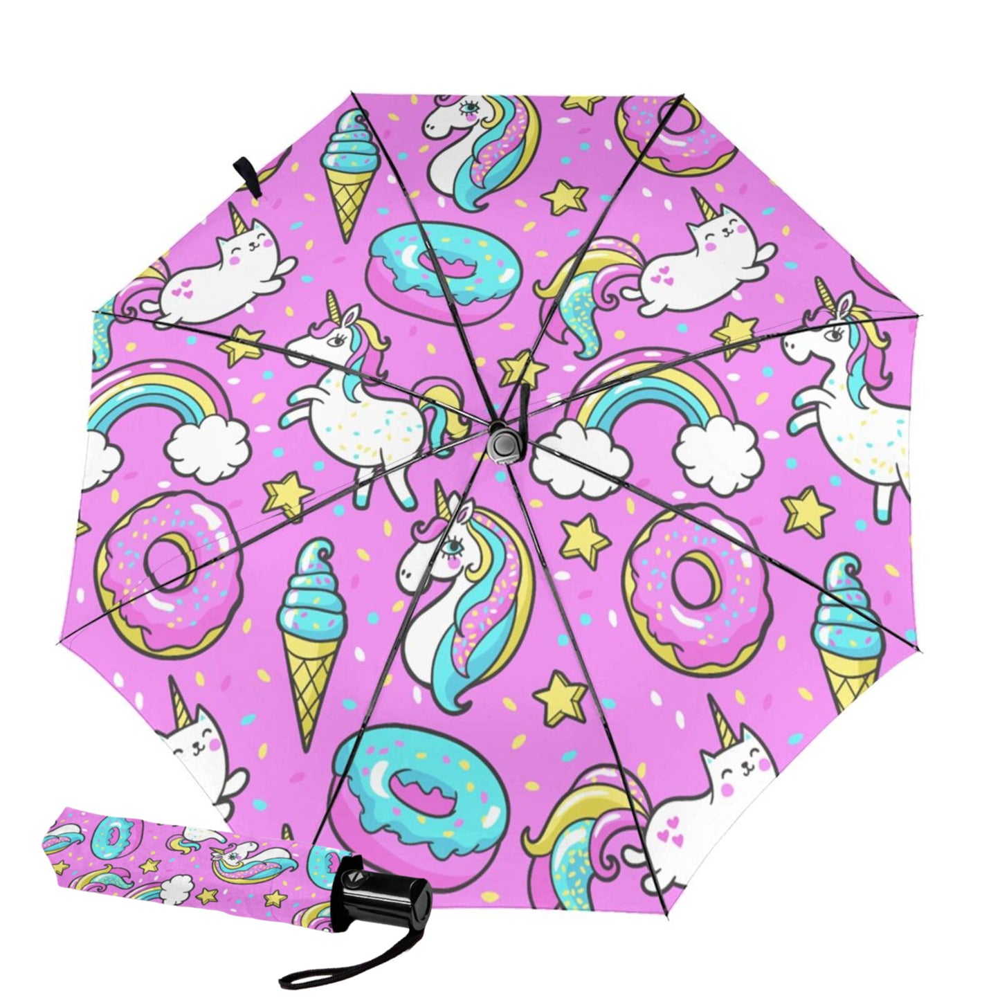 Joli parapluie compact à imprimé licorne à l'intérieur